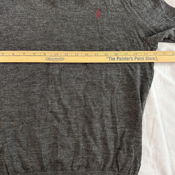 Vintage Ralph Lauren Sweater Men's Medium Gray Merino Wool V Neck Pullover Logo - Picture 5 of 6